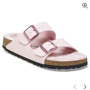 Pink fuzzy soft Birkenstocks